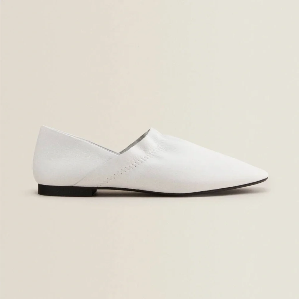 ZARA White Leather Babouches with Ruffle Trim